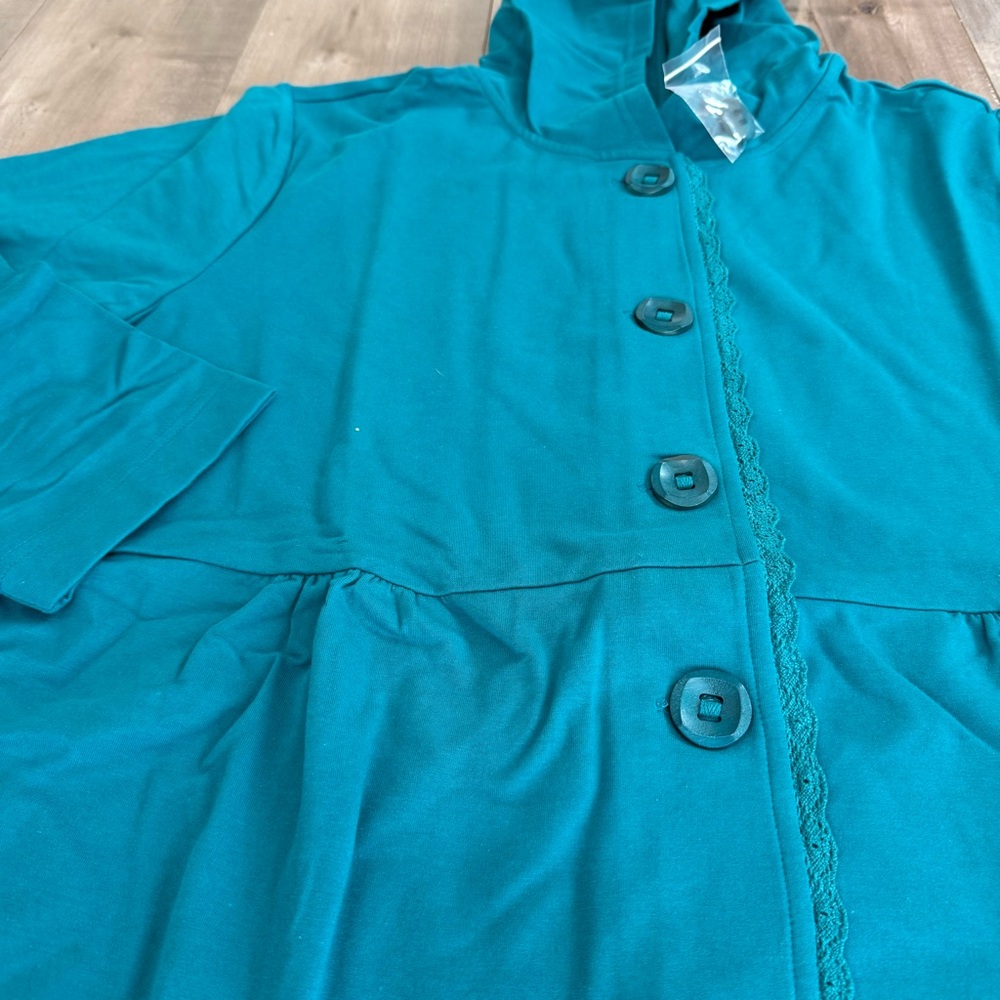 NEW Sport Savvy Jacket Hooded‎ Button Women 2XL Rich Teal Lace Stretch Baby Doll - Picture 3 of 7